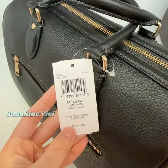 NWT Coach Rowan Large Satchel Bag Leather CV960 Gold/Black - Picture 5 of 11